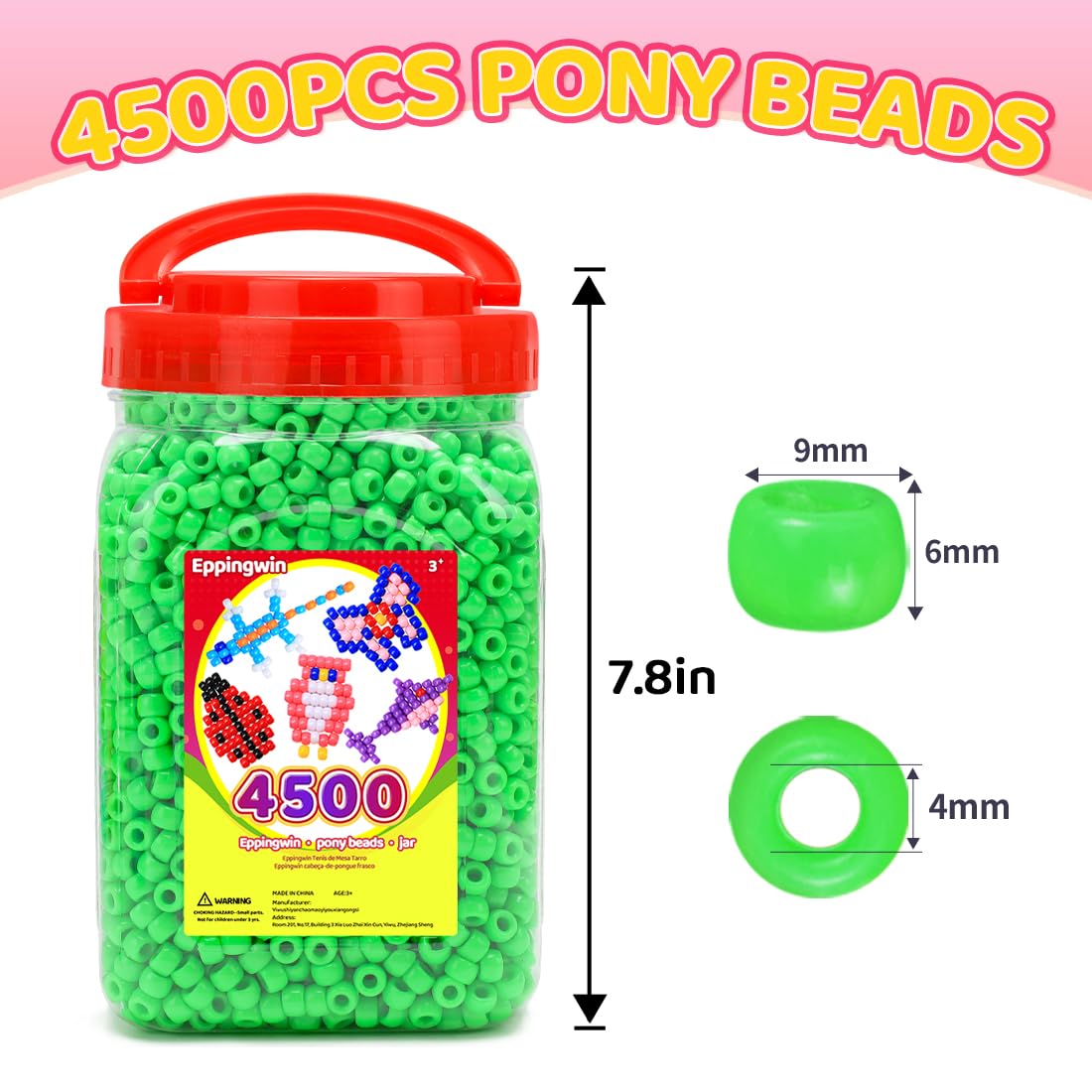 2.5 lb Wholesale Large Pony Beads (6x9 mm) Bucket, Easy Storage Glitter Beads Bulk, Over 4500 Pony Bead for Jewelry Making, Crafts (Glitter)