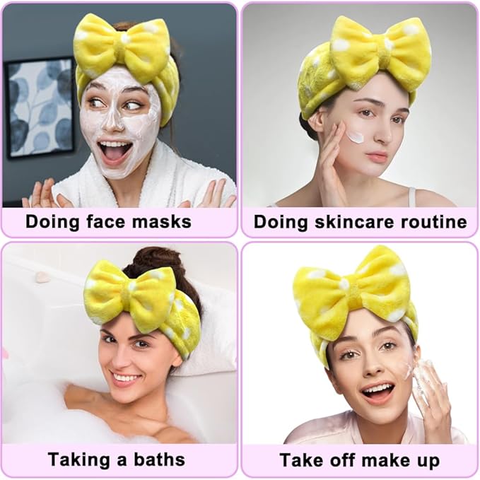 Shintop Sweet Super Soft Caroset Polka Dots Wash Cosmetic Headband Hairlace (yellow polka dots)