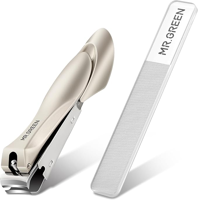 MR.GREEN Nail Clippers Stainless Steel Anti Splash Fingernail Cutter Manicure Tools Bionics Design Pedicure Scissor Nail Trimmer (Nail Clipper (Medium)+Nail File)