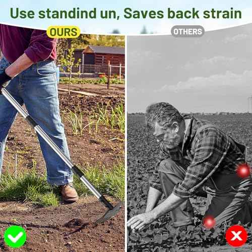 2-in-1 Heavy-Duty Weed Puller Tool with 5-Tine Rake ? 30" to 60" Adjustable Handle, Hoes for Gardening, Hoe Garden Tools for Loosening Soil, Planting, Weeding