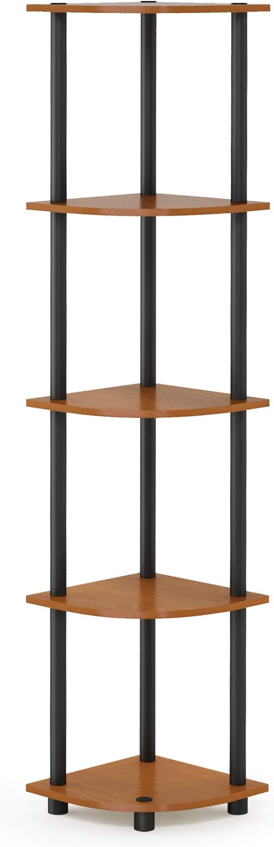 Furinno TURN-N-TUBE Corner Shelf, 5-Tier Corner Bookshelf, Open Storage Shelves, for Organization and Storage, Living Room, Home Office, Garage, Bedroom, Light Cherry
