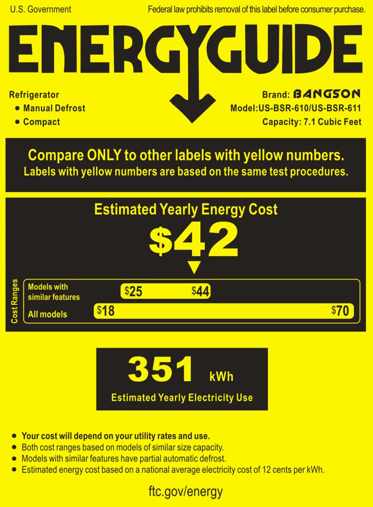 BANGSON 7.1 Cu.Ft Refrigerator with Freezer, Apartment Size Fridge with Bottom Freezer, Large Capacity, Energy Saving, Adjustable Thermostat, Low Noise, Black