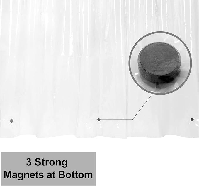 Barossa Design RV Shower Curtain Liner with 3 Magnets - 47" x 64" Camper Shower Curtain for Travel Trailers, Waterproof PEVA Liner for Camping Stall, PVC Free, Metal Grommets - Clear, 47x64