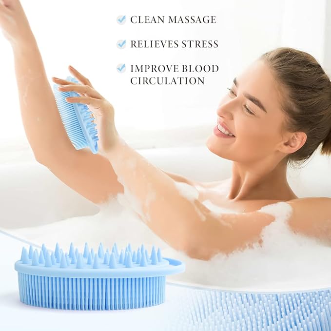 Silicone Body Scrubber, Silicone Loofah, 2 Pcs Silicone Shower Scrubber, Exfoliating Silicone Shower Scrubber, 2 in 1 Silicone Body Scrub Brush Scalp Massager Shampoo Brush for All Skin Men Women Kids