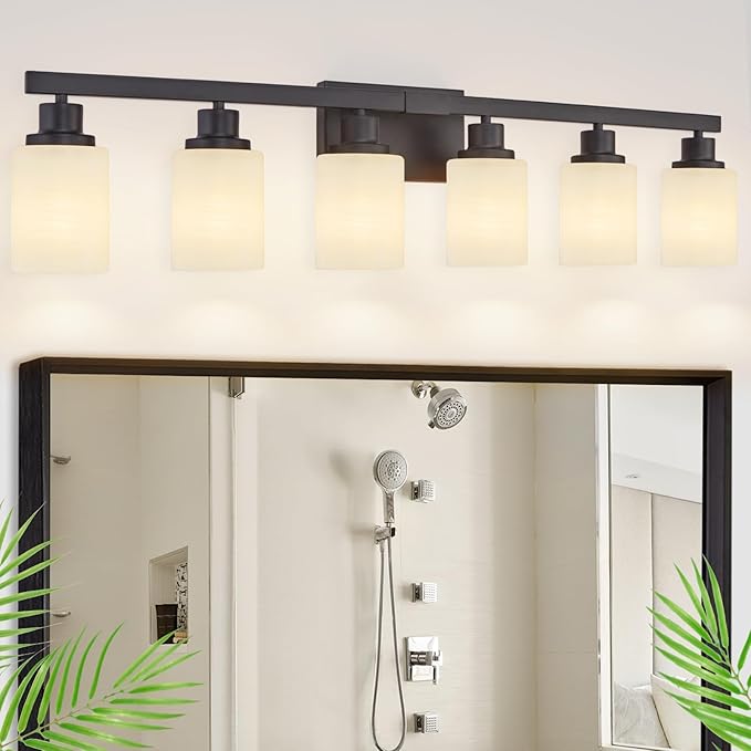 DIKAIDA 6-Light Black Vanity Lights, 38'' Modern Bathroom Vanity Lighting Fixtures for Mirror, Matte Bathroom Lighting Fixtures, Black Wall Sconces for Bedroom Living Room