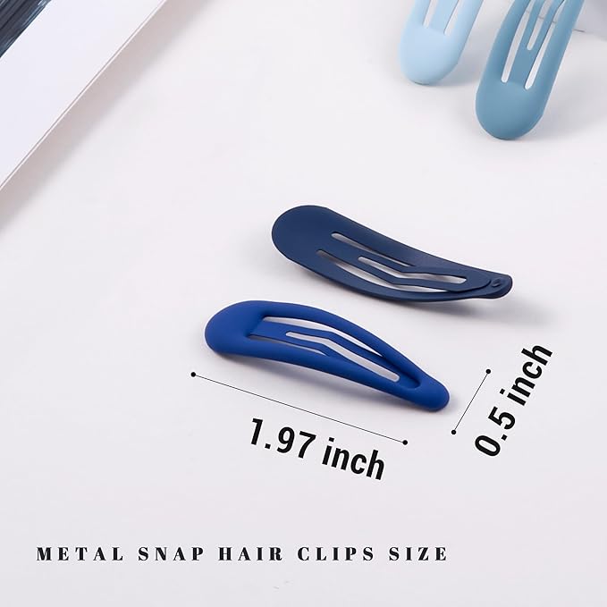 Small Hair Barrettes For Women No Slip Metal Snap Clips For Thin And Fine Hair,Matte Multiple Blue,20 PCS,1.97 x 0.5 Inch.
