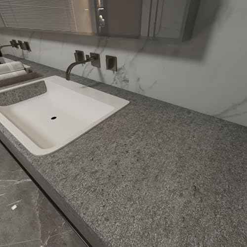 24"x79" Thick Grey Granite Countertop Contact Paper(Sample) Vinyl Wrap Matte Wallpaper Peel and Stick Easy to Install & Clean Renter Friendly Textured Paper for Kitchen Cabinets Countertop Refinishing