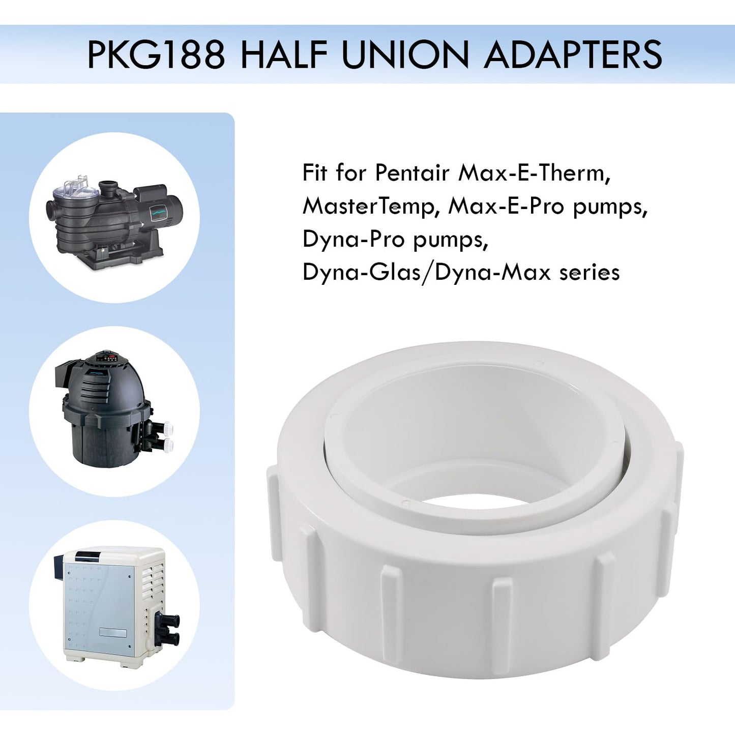 GAQUECY 2" Half PKG188 Heater Union Adapter Compatible with Pentair Mastertemp 400, 250, 200, Also Fits for MaxeTherm Heaters and Sta Rite, 42001-0402 2 Inch Slip Half Union Adapter (2 Pack)