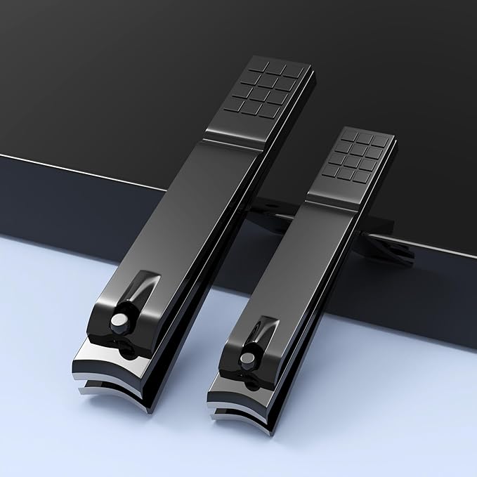 Derlaier Nail Clippers Set - Toenail Clippers & Fingernail Clipper Combo, Dual-Size Stainless Steel Nail Cutters for Home/Travel, Anti-Slip Grip, Ingrown Nail Care Tool (Black-Large/Small)