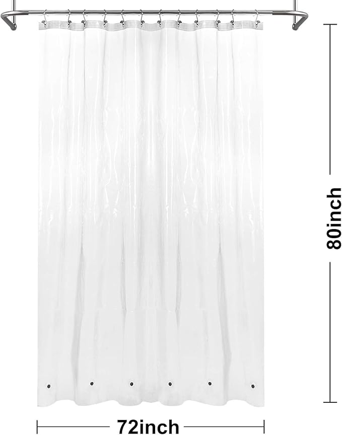 Barossa Design Extra Long Shower Curtain or Liner 72x80-6 Magnets on Bottom, PEVA, Waterproof, PVC Free, Metal Grommets - 72 x 80 Inches, Clear
