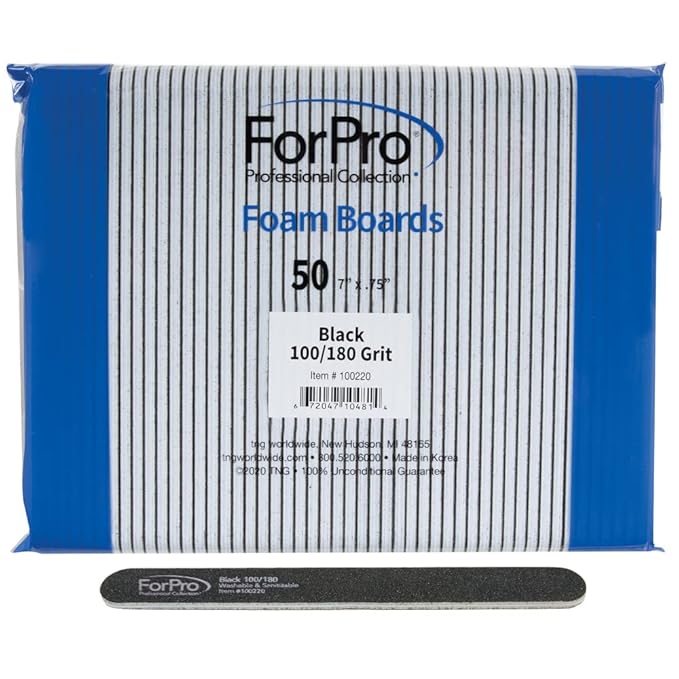 ForPro Professional Collection Nail Foam Boards, Black, 100/180 Grit, Double-Sided Manicure Nail Files, 7Ã¢ÂÂ L x .75Ã¢ÂÂ W, 50-Count