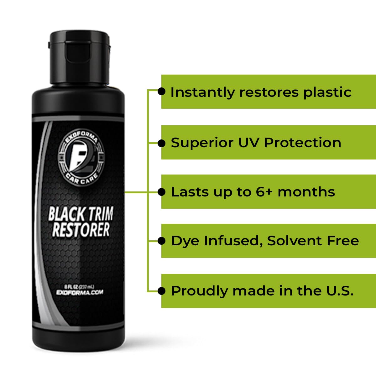ExoForma Black Trim Restorer - Lasts 6+ Months, Dye Infused Waterproof Plastic Restorer for Cars - Perfect for Faded Bumpers, Trim & Vinyl on Jeeps, Truck Beds, Avalanches & ATVs | 4oz Kit
