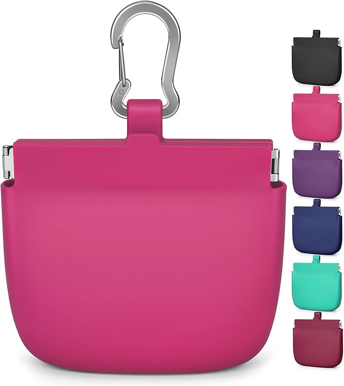 RBibei【One-Hand Access Silicone Dog Treat Pouch, Small Pocket Sized Training Pouch with Pull Tab & Auto Closing Lid for Easy Pet Training & Walking (Hot Pink)