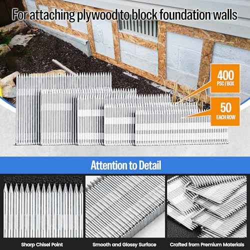 meite 14 Gauge Concrete Nails 400PCS 1-1/4" Length T Nails for Concrete Nailer Galvanized Rust-Proof T-Nails for Pneumatic Nail Gun Furring Strips