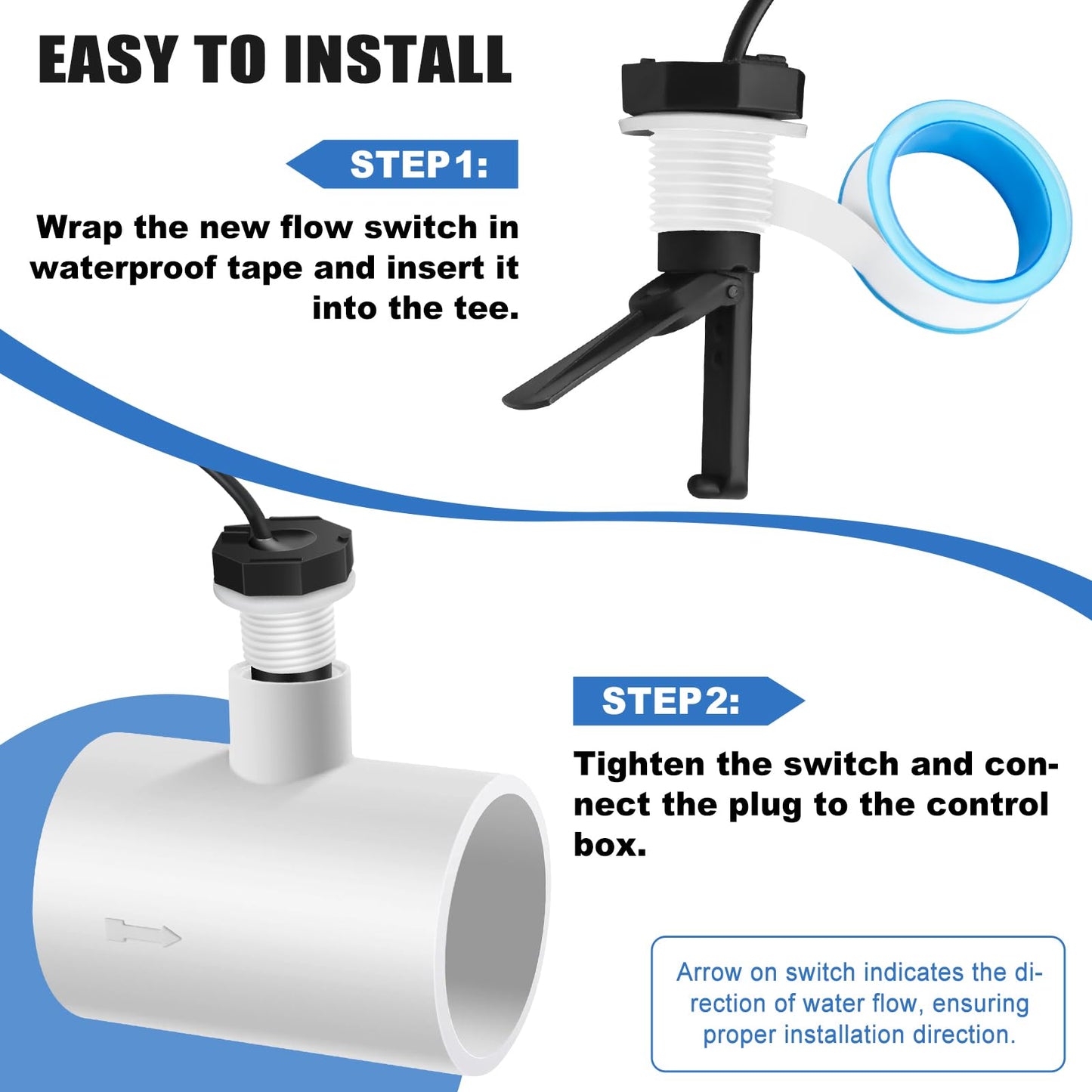 GLX-FLO-RP Flow Switch for Hayward Goldline Aquarite Salt Systems - Pool Flow Sensor with 15ft Cable - Replaces GLXFLORP - Protects Salt Cell & Chlorine Generator