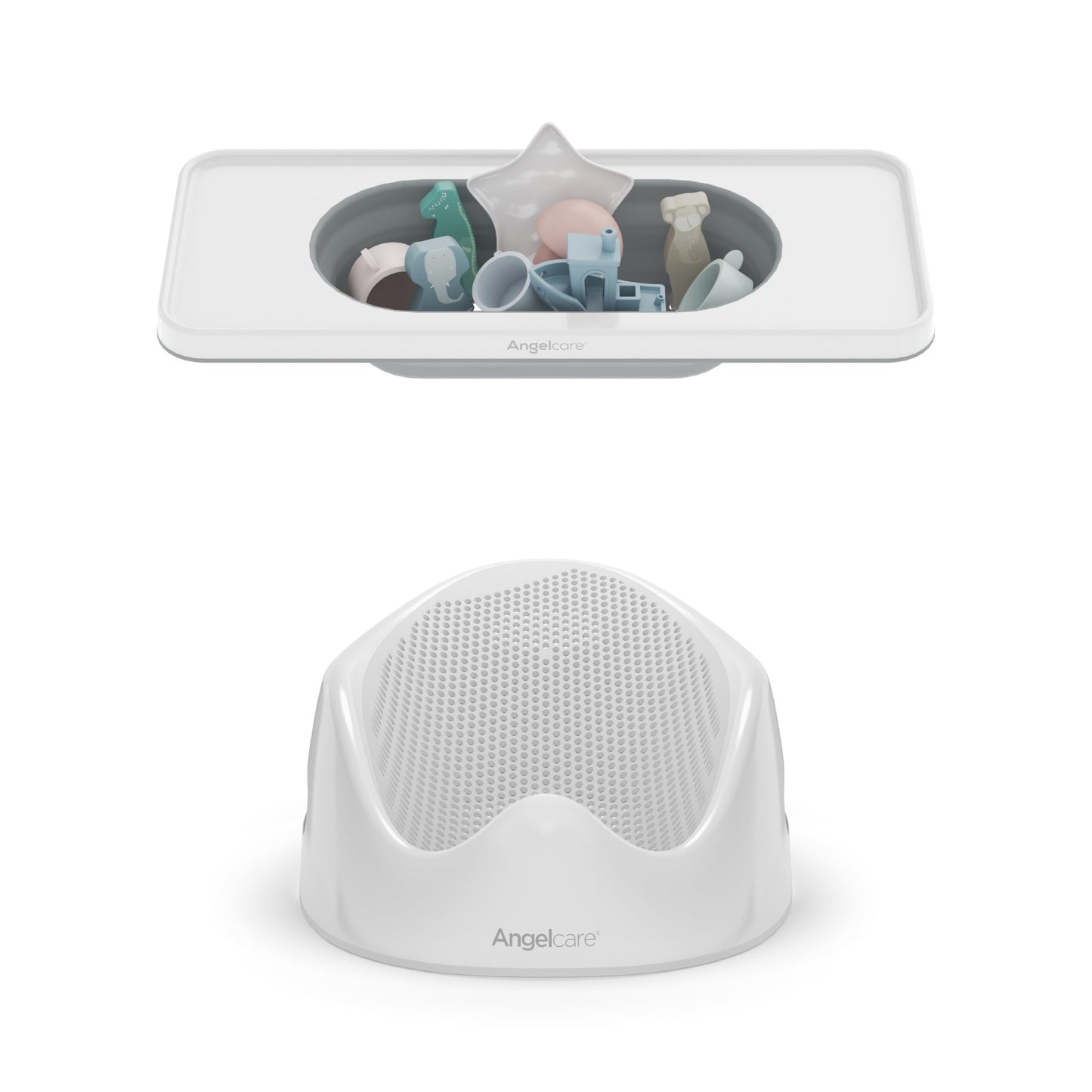 Angelcare Baby Bath Bundle — Ergonomic Bath Support + Collapsible Bath Shelf | Newborn Bath Seat & Organizer | BPA-Free, Space-Saving