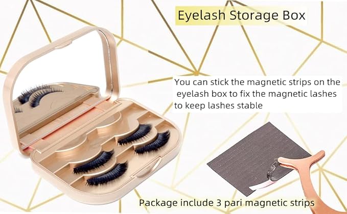 Cosmetic Case Empty Eyelashes Storage Case with Makeup Mirror Holder Box Fake Eyelash Packing Travel Storage Case Eyelashes Bag(Gold)
