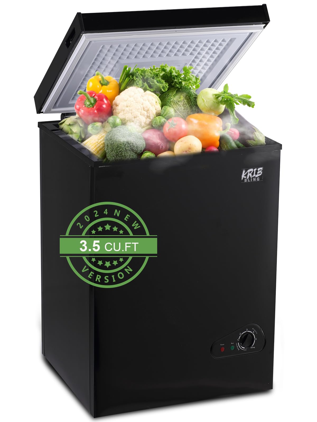 KRIB BLING Chest Freezer Adjustable Thermostat with Removable Storage Basket for Kitchen Garage Basement (3.5 cu.ft Black)