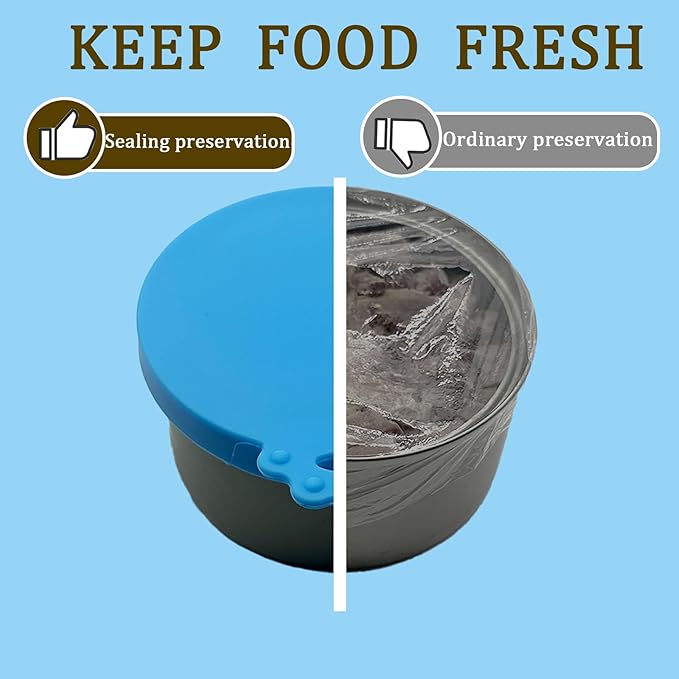 Cat Treat Spoon & 3 Pcs Can Lids | Cat Strip Feeder Squeeze for Liquid Snack | Universal Silicone Pet Can Covers BPA Free | Waste-Free Lickable Treat Feeder(Blue)