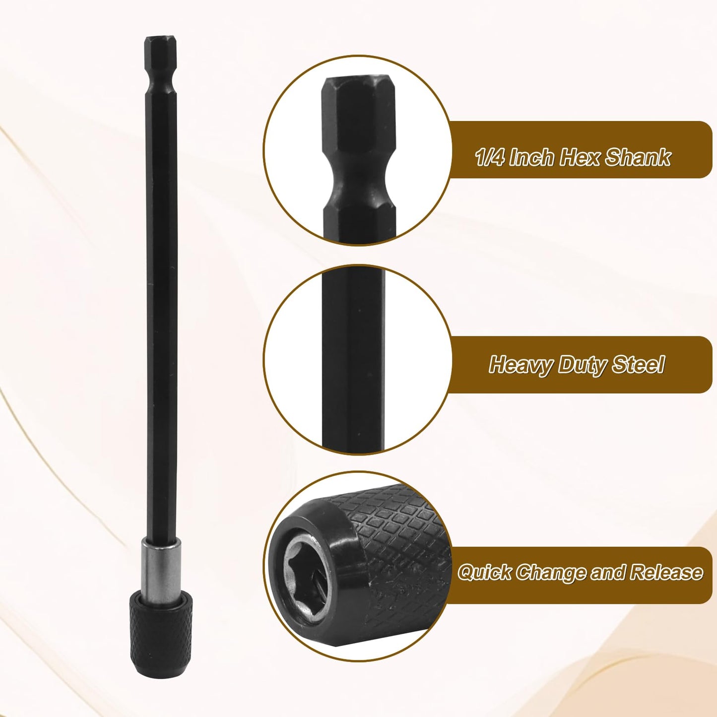 OSVJE 6PCS Hex Shank Drill Bits Adapter, 1/4 Inch Black Hex Shank Quick Release Bit Holder with Aluminum Sleeve, Magnetic Impact Driver and Drill Bit Extension, 2",4",6" Length