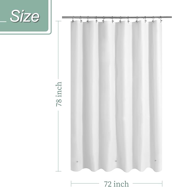 Mrs Awesome Long Shower Curtain Liner with 3 Magnets, 72x78 White PEVA Shower Liner, 78 Length Plastic Shower Curtain for Bathroom, Waterproof, 72 x 78, White