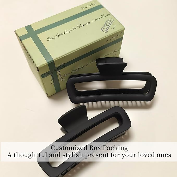 Hair Claw Clips 5 Inch Unbreakable Black XL Large Square Rectangle Clip Clamp for Thick Curly Long Hair Women - 2 Pack