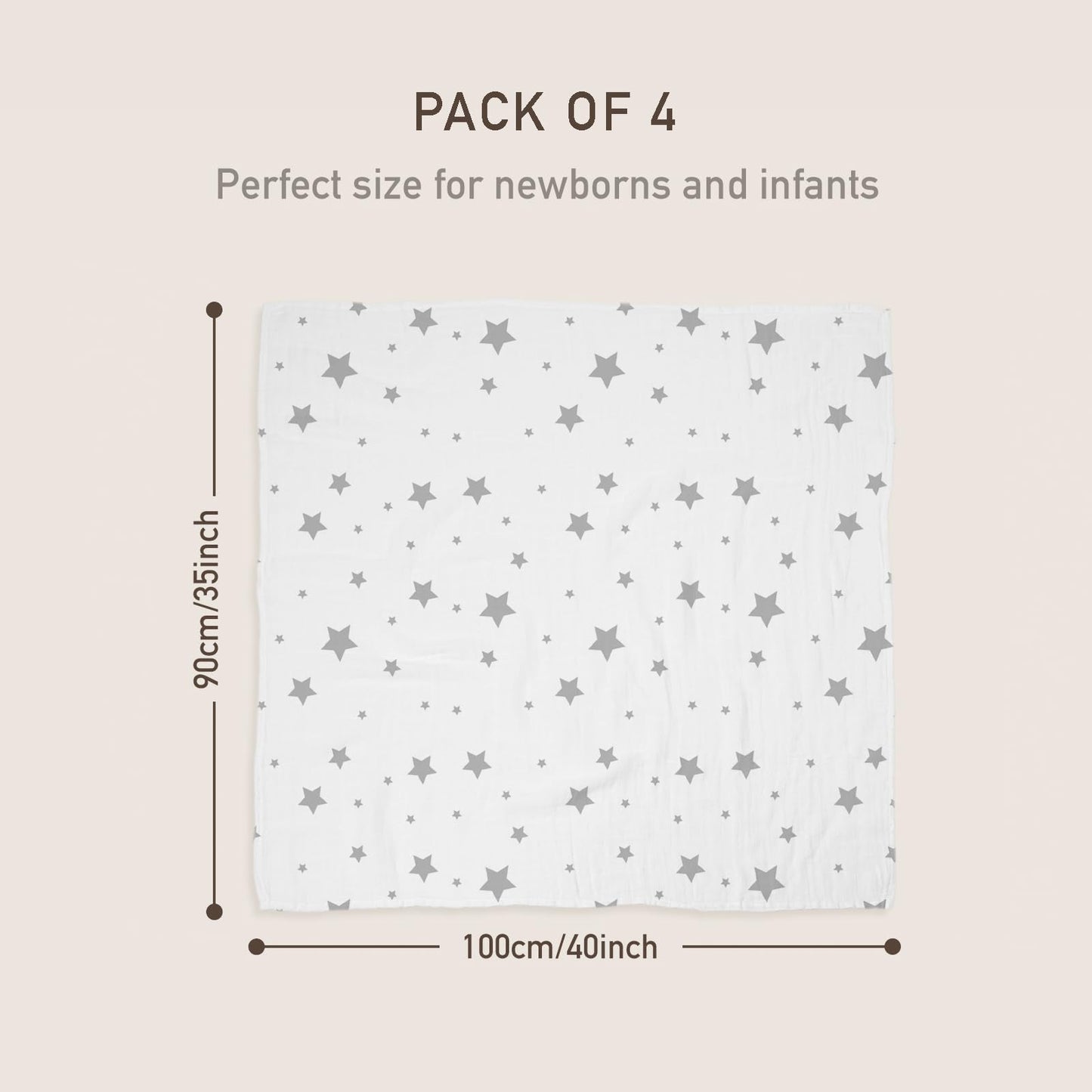 GLLQUEN BABY Muslin Swaddle Blankets 4-Pack Breathable Receiving Blankets (35" x 40") Soft Baby Blankets for Girls and Boys Newborn Essentials Muslin Burp Cloths Swaddle Wrap Baby Gift (Elephant)