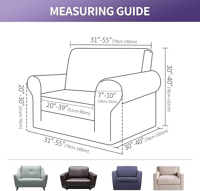 Joccun Stretch Chair Couch Cover,1-Piece Sofa Slipcover Spandex Jacquard Fabric Sofa Covers with Elastic Bottom,Washable Furniture Protector for Dogs,Cats,Kids(Armchair, Wide 35" - 55",Silver)