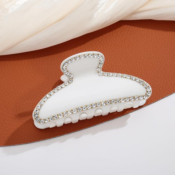 LILIE&WHITE White Acrylic Hair Clips For women With Rhinestones Design Hair Clip With Claw Elegant And Stylish Hair Accessory Claw Clips Perfect For Daily Use Hair Claws Fashion Jewelry