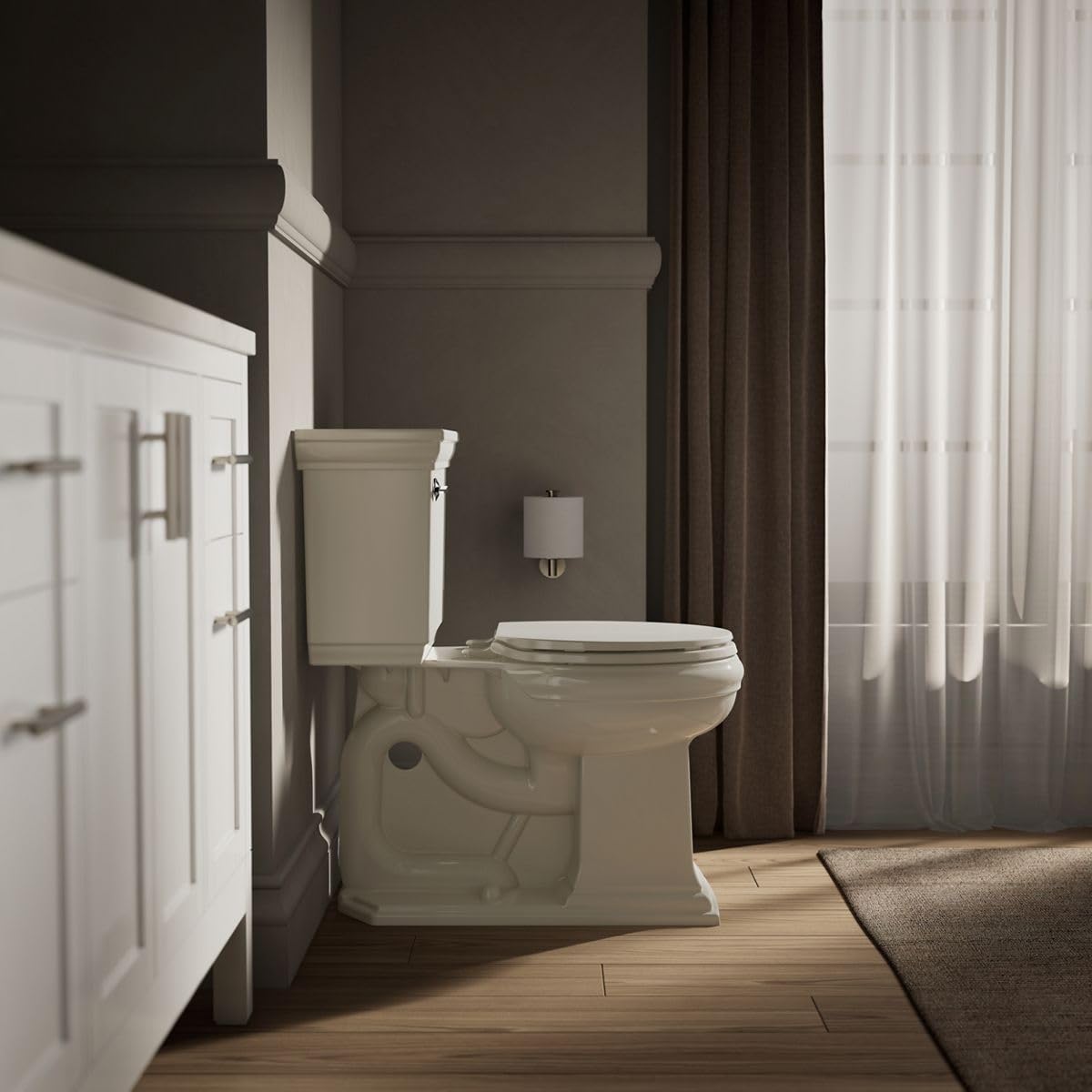 KOHLER 20111-96 Brevia, Slow Close Toilet Seat, Round Toilet Seat, Grip-Tight Bumpers Quick-Attach Hardware, Biscuit (Pack of 2)