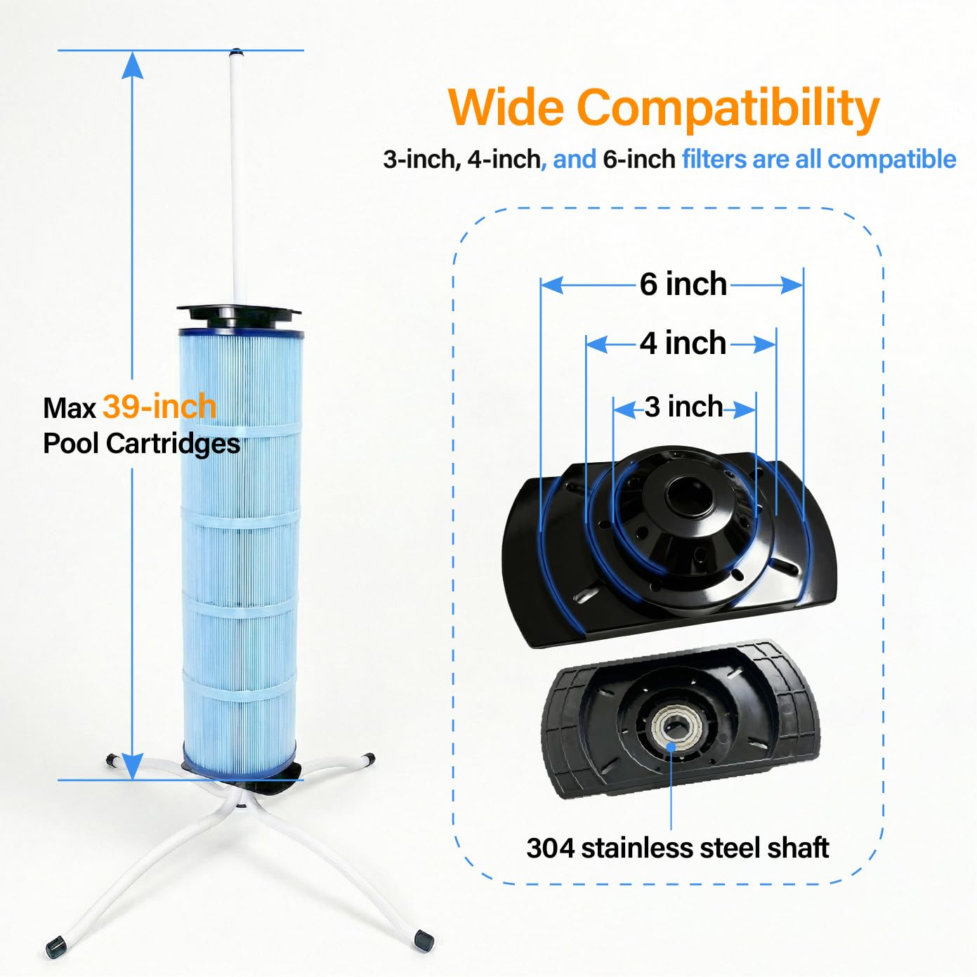 Ulinlo pouly Pool Filter Cleaner Stand Kit with Smooth Bearing, Rotatable Washing Tool for 3", 4", 6" Filter Cartridges
