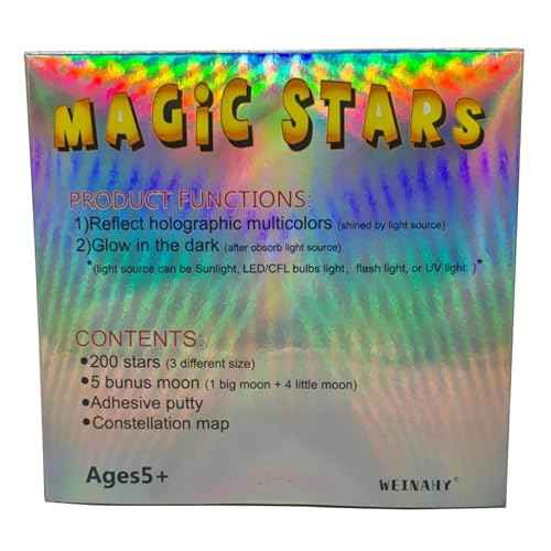 3D Magic Stars - Display Holographic Colors Under Light Source and Glow in The Dark After Absorb Light Source, Glow in The Dark Stars for Ceiling, Wall Stickers Decal