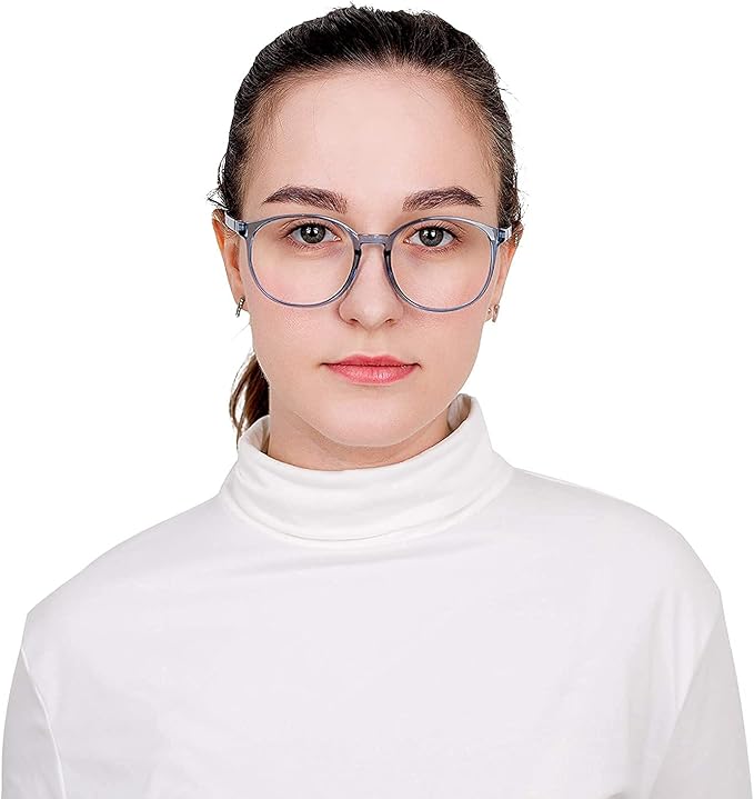 LifeArt Round Blue Light Blocking Glasses, Computer Glasses, Gaming Glasses, TV Glasses for Women Men (Light Blue, 1.00 Magnification)