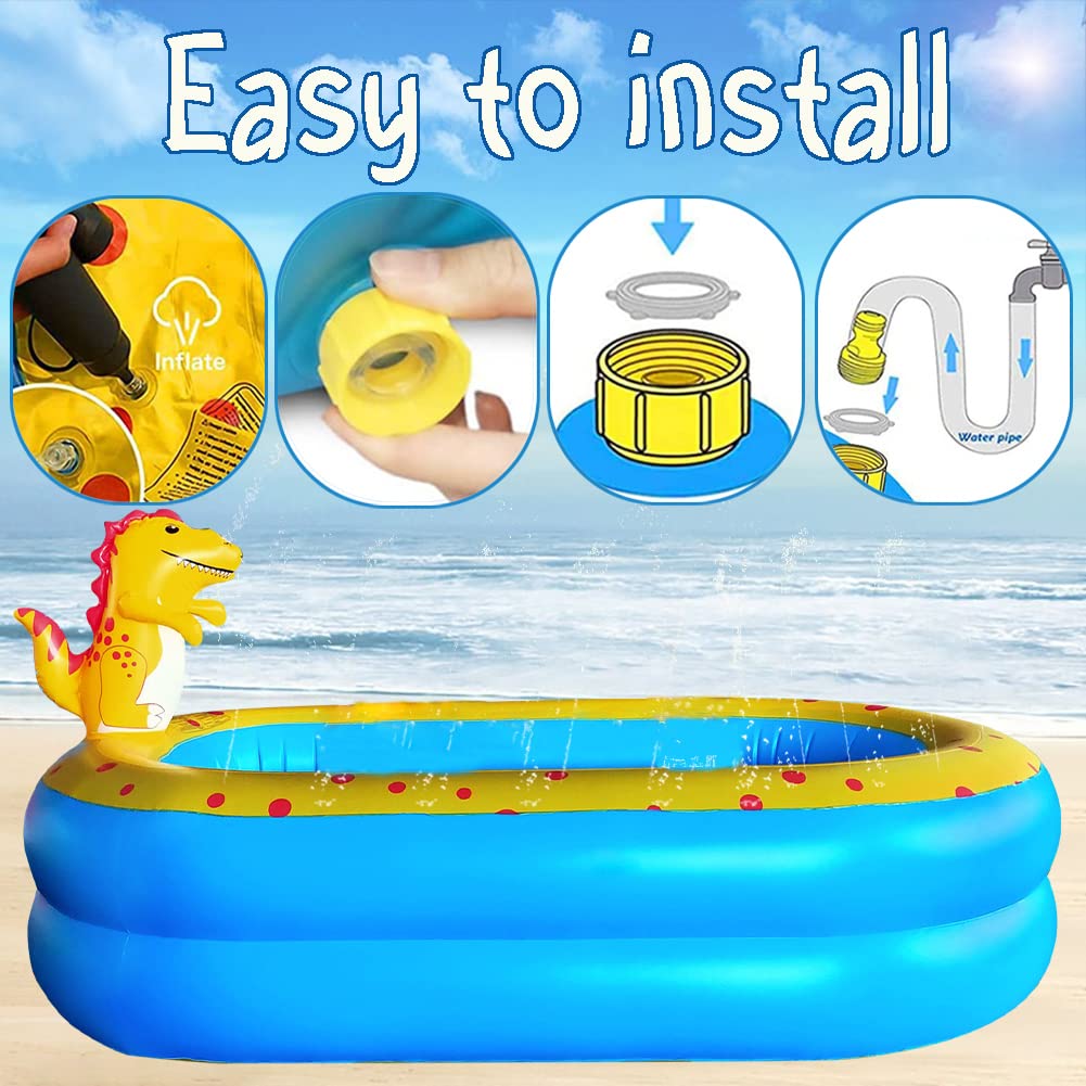 Inflatable Swimming Pool for Kids with Sprinkler, 67x41x32in Family Size Backyard Summer Water Play