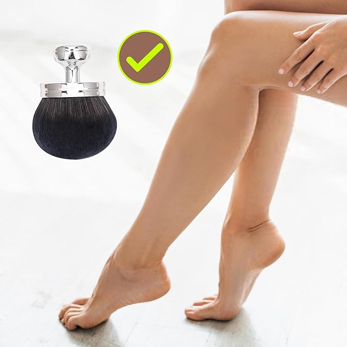 Blend & Blur Extra Large Body Makeup Brush for Self Tanner,Leg Makeup & Bronzer Self Tan Applicator, 3.2inch Wide Round Head Kabuki Brush For Application with Drawstring Bag (Silver - Black)
