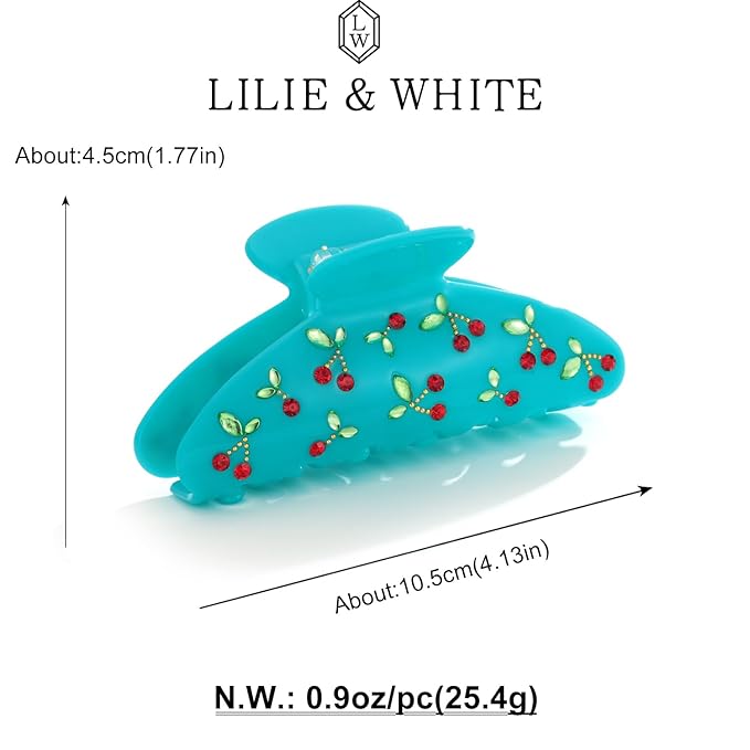 LILIE&WHITE Blue Acrylic Hair Clips For Women Cherry Hair Clip Claw With The Rhinestone Pattern In Red Cherry Strong Hair Fix Hair Clips Jewelry Fashion Gift For Women Hair Accessory