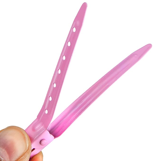 24 Packs Duck Bill Clips, Bantoye 2.75 Inches Rustproof Metal Alligator Curl Clips with Holes for Hair Styling, Hair Coloring, Pink