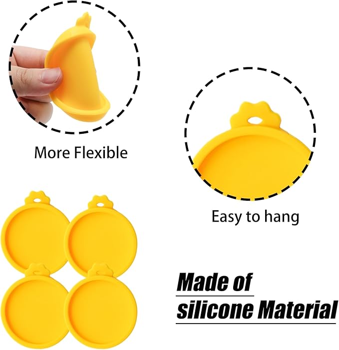 PINE & LINEN 4 Pcs 2.5inch Durable Pet Can Lids, Silicone Small Pet Can Covers Waterproof Cat Food Cans Lids for 3 oz Cat Food Cans（Yellow）