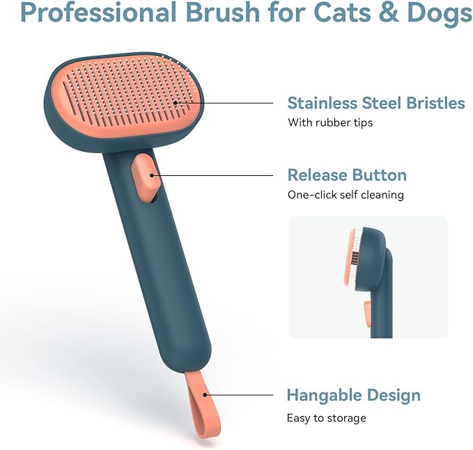 Aumuca Skin Friendly Self-Cleaning Slicker Brush for Dogs & Cats, Gentle Pet Grooming Tool for Shedding & Deshedding, Efficient Hair Remover for Long & Short Haired Pets