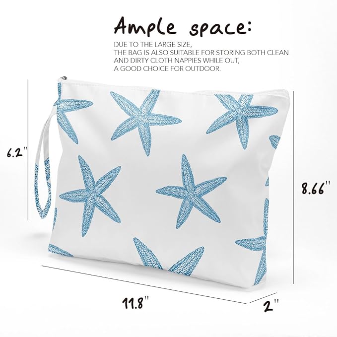 Fokongna Wet Bag, Travel Wet Dry Bag Water Proof Beach Bags for Swimsuit Beach Pool Diapers Dirty Yoga Gym Clothes Zipper Pouch, for Women Sister Friends Ocean Sea Shells Makeup Bag