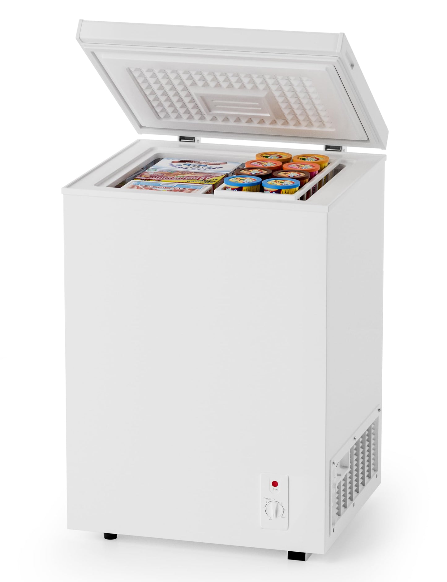 3.5 Cu.Ft Compact Chest Freezer Energy Saving & Ultra-Quiet, with Removable Basket, 6-Temp, Manual Defrost Drain, Top Open Door Deep Freezer for Apartment, Dorm, Kitchen, White