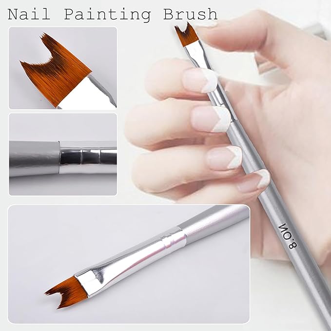 6Pcs Ombre Nail Brush and French Tip Brush, Half Moon Shape French Brush for Nails Acrylic Nail Art Brushes Ombre Nails Painting Pen Brushes French Manicure Brush Nail Tool