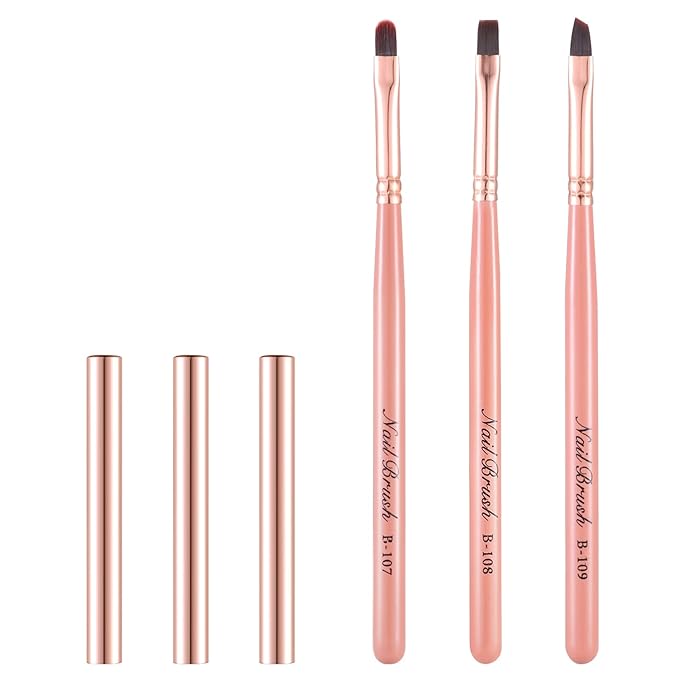 Pink Nail Art Clean Up Brushes for Cleaning Polish Mistakes on the Cuticles, Acetone Resistant Nail Brush, Fingernail Cleaning Brushes for Nail Art and Designs (Round&flat&Bevel)