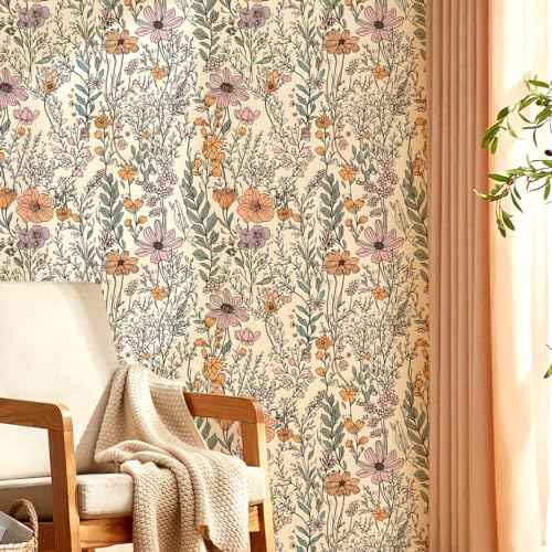 Peel and Stick Wallpaper, Vintage Floral Wallpaper, Self-Adhesive Wall Paper for Kitchen Bedroom Bathroom Wall Cabinets Drawer Liners,17.3"x78.7"Vinyl Waterproof Contact Paper,US01-2