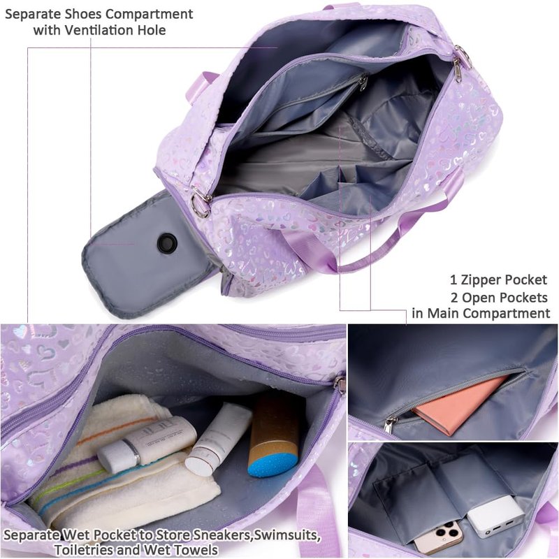 Duffel Bag for Girls Fluffy Ballet Dance Bag for Girls Sports Gym Bag Water Resistant Travel Duffle Bags with Shoes Compartment