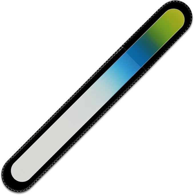 Mont Bleu Rainbow Crystal Nail File in Black Pouch - Large/Professional Size - Czech Tempered Glass - Handmade in Bohemia (Czech Republic)