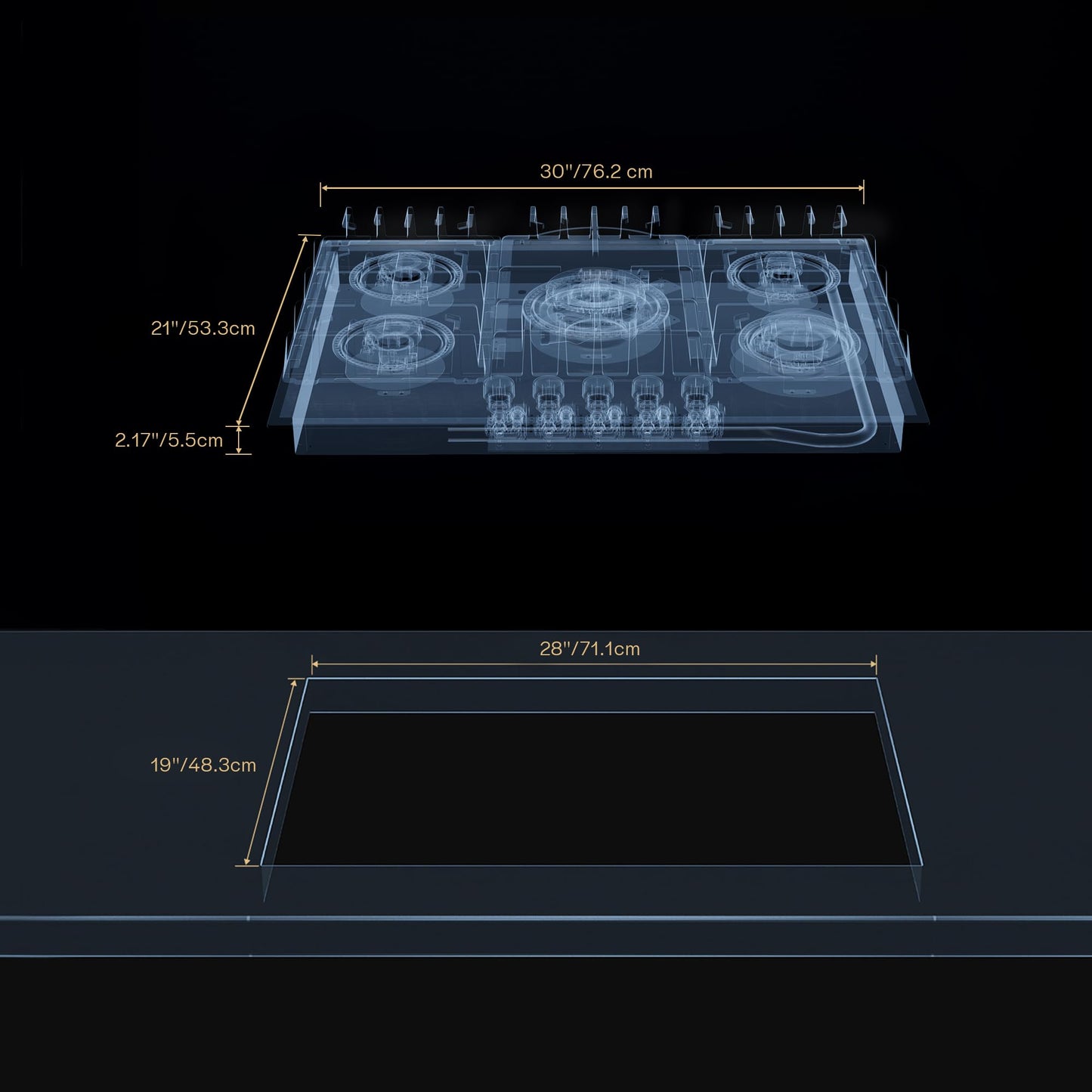 Empava 30 Inch Gas Stove Cooktop 5 Italy Sabaf Sealed Burners NG/LPG Convertible in Black Tempered Glass