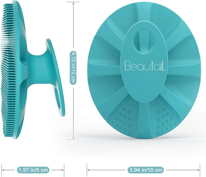 BEAUTAIL Silicone Body Scrubber Shower Bath Wash Brush Gentle Exfoliating Scrub Cleansing Loofah for Women Men Baby Sensitive Skin, Easy to Clean, Lather Nicely, More Hygienic, 1 Pack, Cyan
