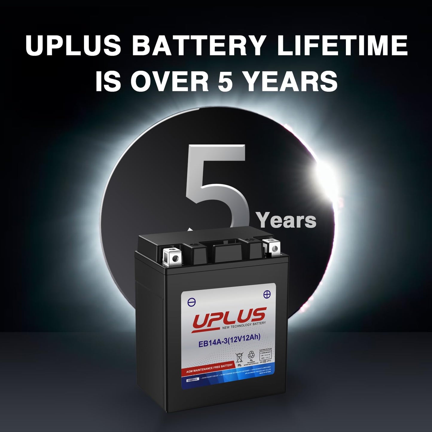 UPLUS YTX14AHL-BS Motorcycle Battery, EB14A-3 12V 12Ah SLA Batteries Maintenance Free Scooter ATV AGM Battery, Replacement for PTX14AHL-BS, GTX14AHL-BS, YUAM62H4L, YB14L-A2, 12N14-3A, YB14L-B2, ETX15L