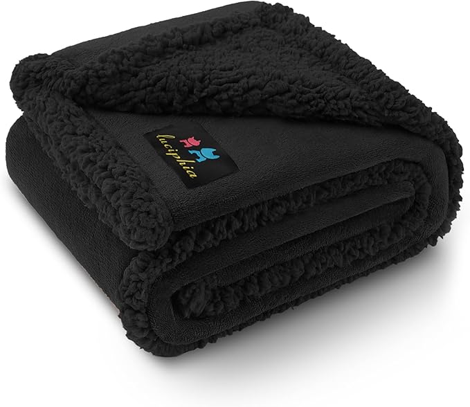 Luciphia Waterproof Pet Blanket, Liquid Pee Proof Dog Blanket for Sofa Bed Couch, Reversible Sherpa Fleece Furniture Protector Cover for Small Medium Large Dogs Cats, Black X-Large（85" x 57"）